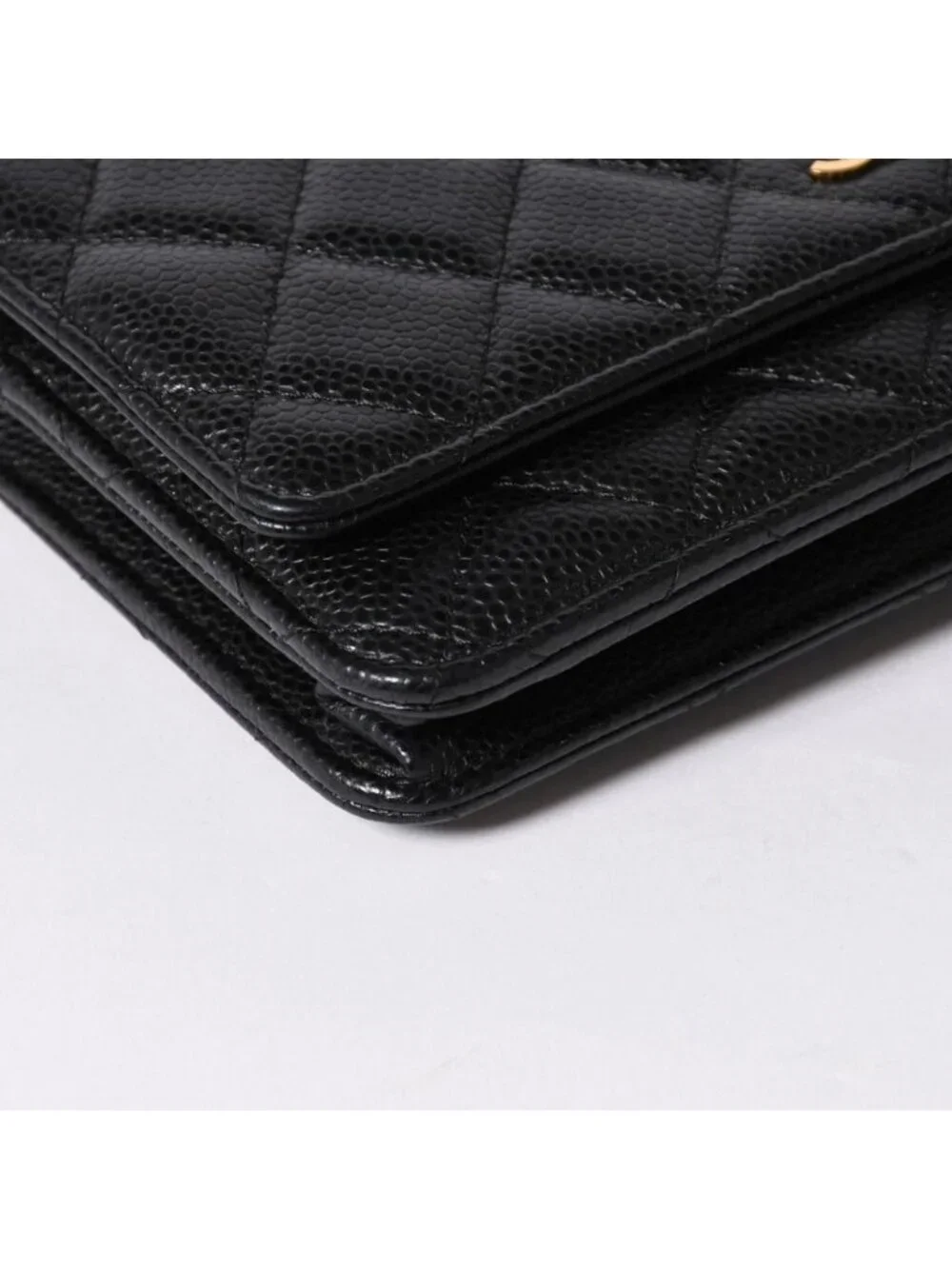 Chanel Chain Wallet CC Logo Caviar Leather Black Gold Shoulder Bag